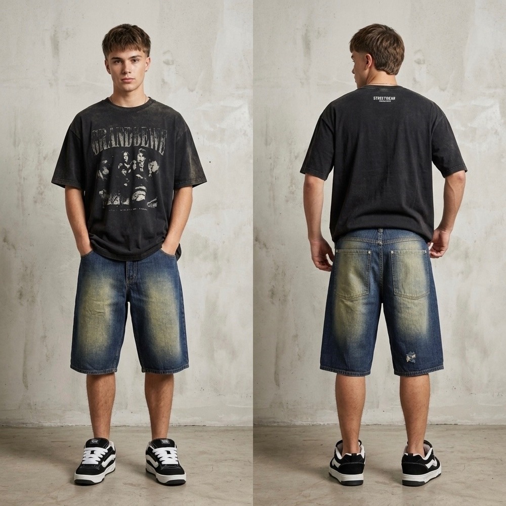 Paco Jeans Mens 30 Baggy Denim Shorts Blue Sandblasted Y2K Streetwear Skater